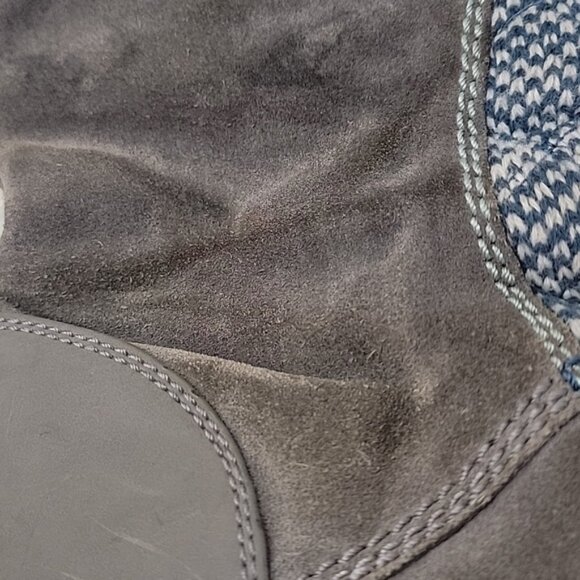 SOREL Blue White Knit Gray Suede Girl's Pull On Mid Calf Winter Boho Boots 2 - Picture 10 of 13